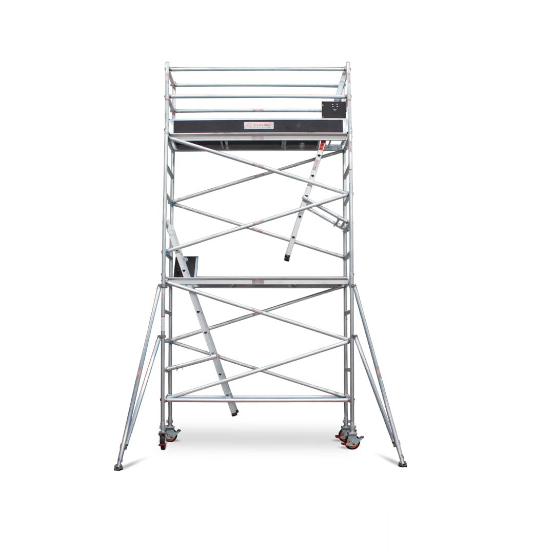 4.3m - 4.6m Narrow Aluminium Mobile Scaffold Base Tower with 2 Outriggers & Kickboards