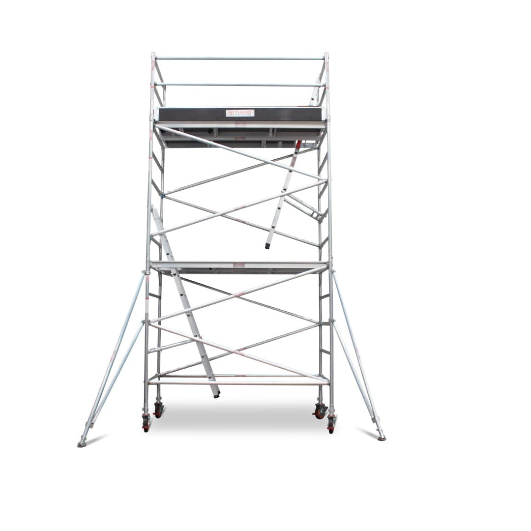 4.3m - 4.6m Wide Aluminium Mobile Scaffold Base Tower with 2 Outriggers & Kickboards