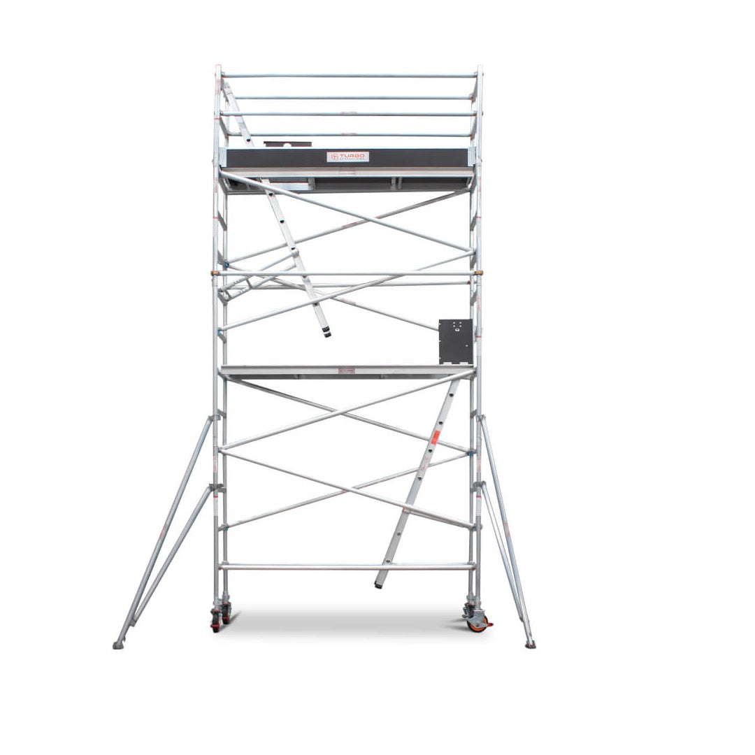 4.7m – 5.0m Narrow Aluminium Mobile Scaffold Base Tower with 2 Outriggers & Kickboards