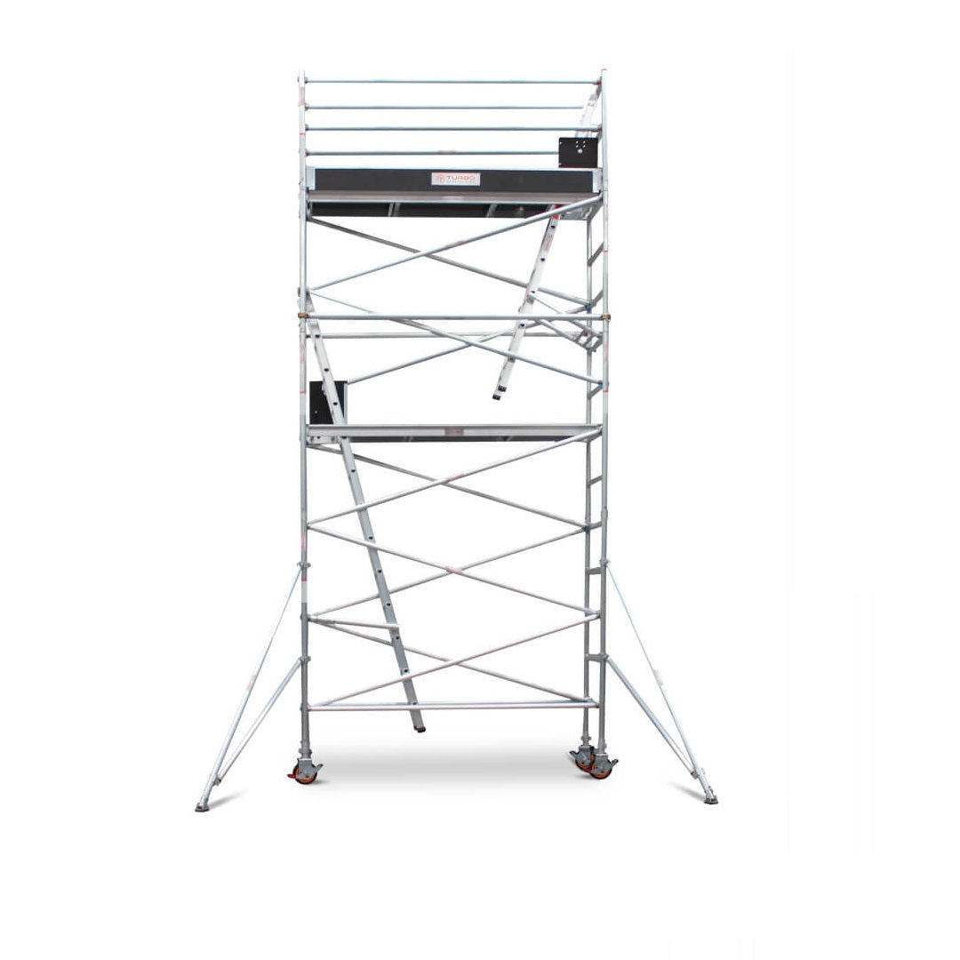 5.1m – 5.4m Narrow Aluminium Mobile Scaffold Base Tower with 2 Outriggers & Kickboards