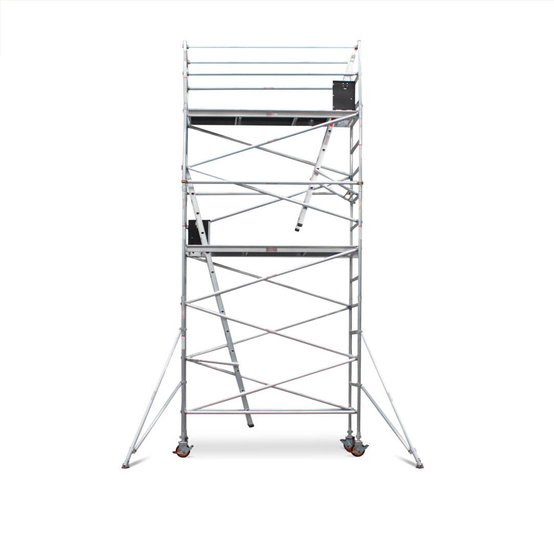 5.1m – 5.4m Narrow Aluminium Mobile Scaffold Base Tower with 2 Outriggers