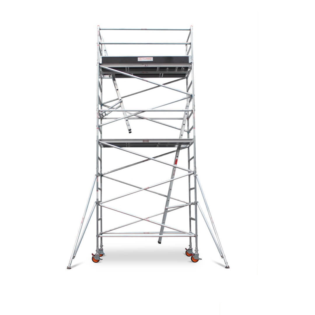 5.1m – 5.4m Wide Aluminium Mobile Scaffold Base Tower with 4 Outriggers & Kickboards