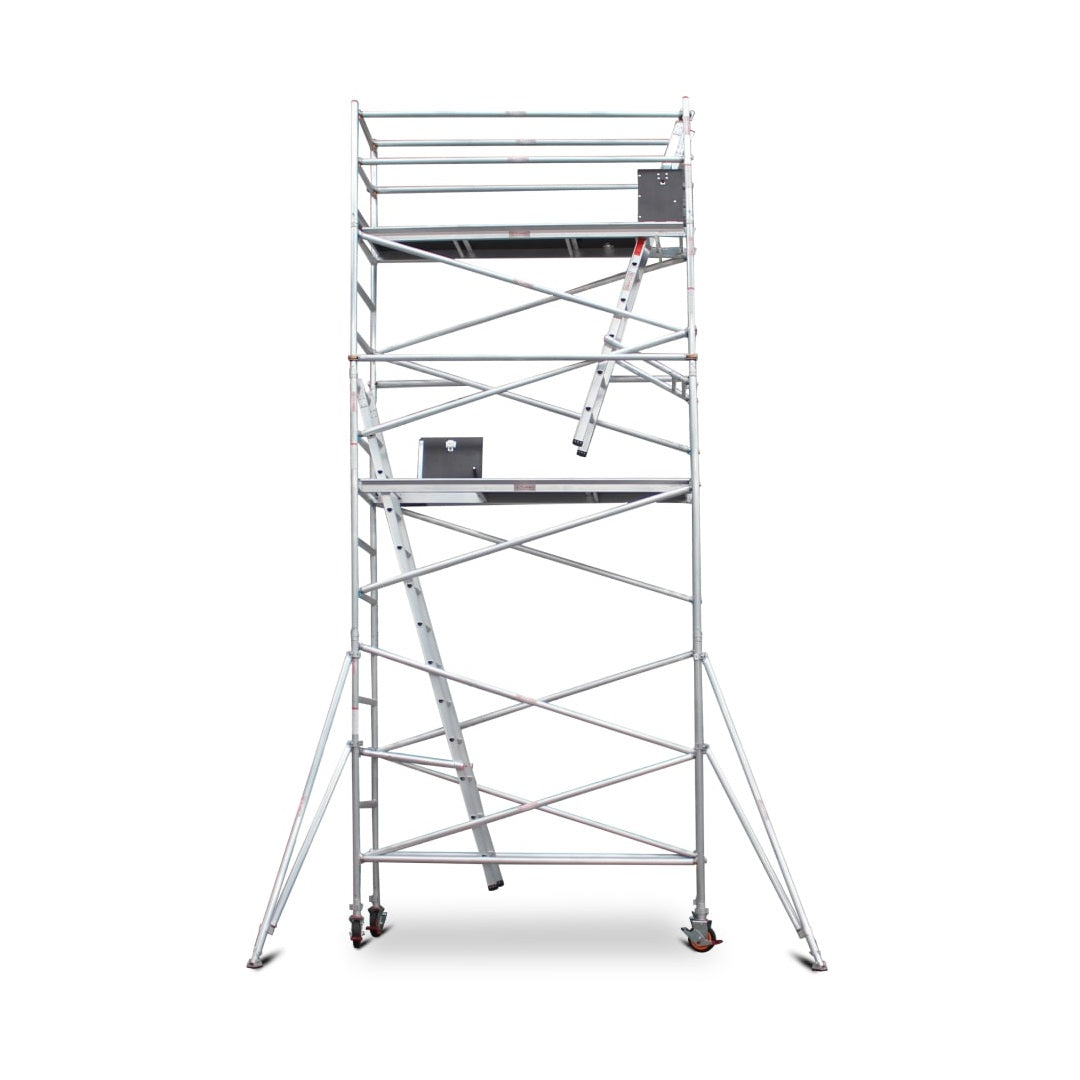 5.5m - 5.8m Narrow Aluminium Mobile Scaffold Base Tower with 2 Outriggers