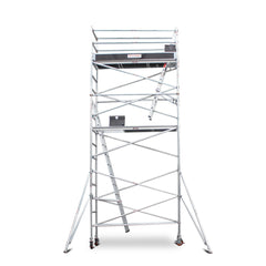 5.5m - 5.8m Narrow Aluminium Mobile Scaffold Base Tower with 4 Outriggers & Kickboards