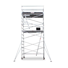 5.5m - 5.8m Wide Aluminium Mobile Scaffold Base Tower with 4 Outriggers & Kickboards
