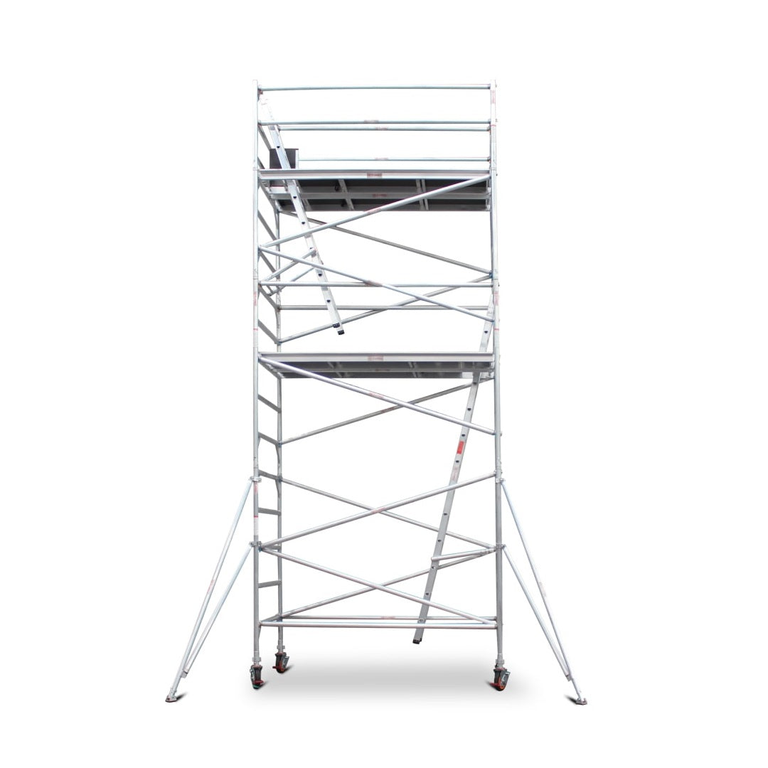 5.5m - 5.8m Wide Aluminium Mobile Scaffold Base Tower with 4 Outriggers