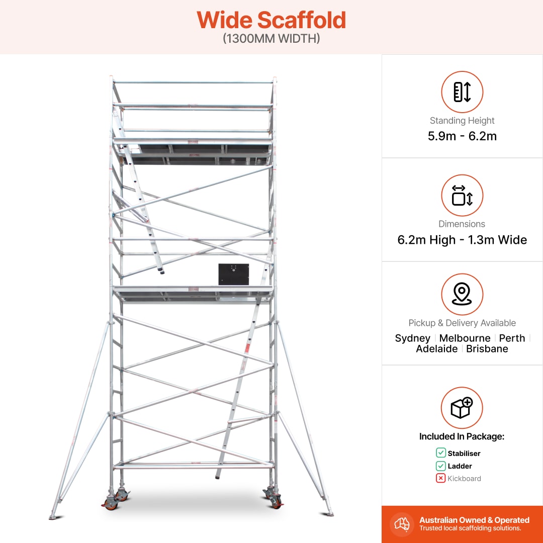 5.9m - 6.2m Wide Aluminium Mobile Scaffold Base Tower with 4 Outriggers