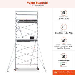 5.9m - 6.2m Wide Aluminium Mobile Scaffold Base Tower with 4 Outriggers