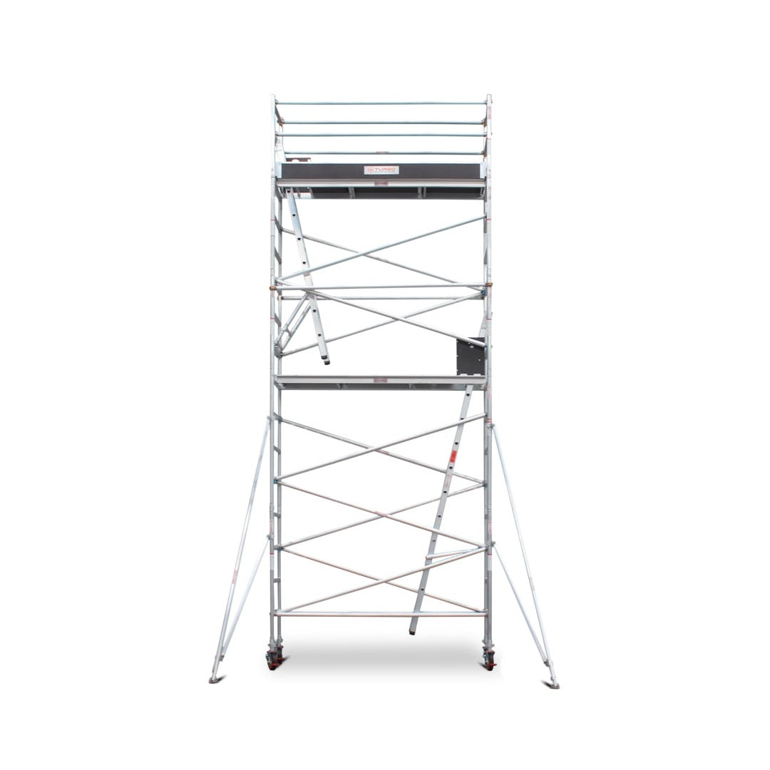 5.9m - 6.2m Narrow Aluminium Mobile Scaffold Base Tower with 2 Outriggers & Kickboards