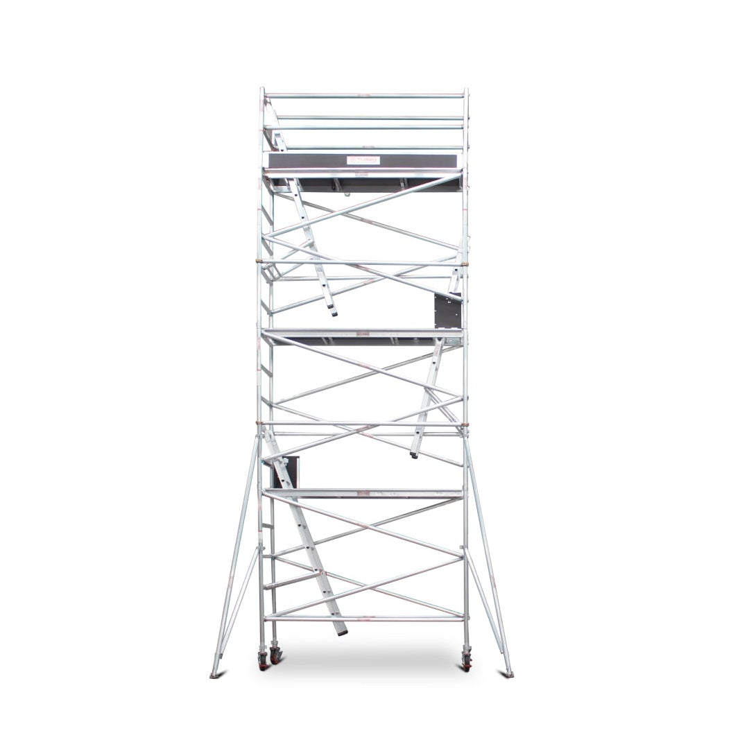 6.3m - 6.6m Narrow Aluminium Mobile Scaffold Base Tower with 2 Outriggers & Kickboards