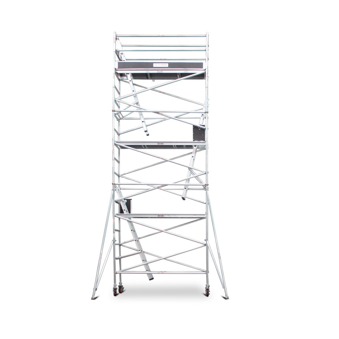6.3m - 6.6m Narrow Aluminium Mobile Scaffold Base Tower with 4 Outriggers & Kickboards